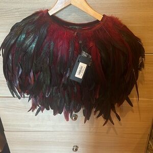 Alberto Makali Burgundy Feather Cape